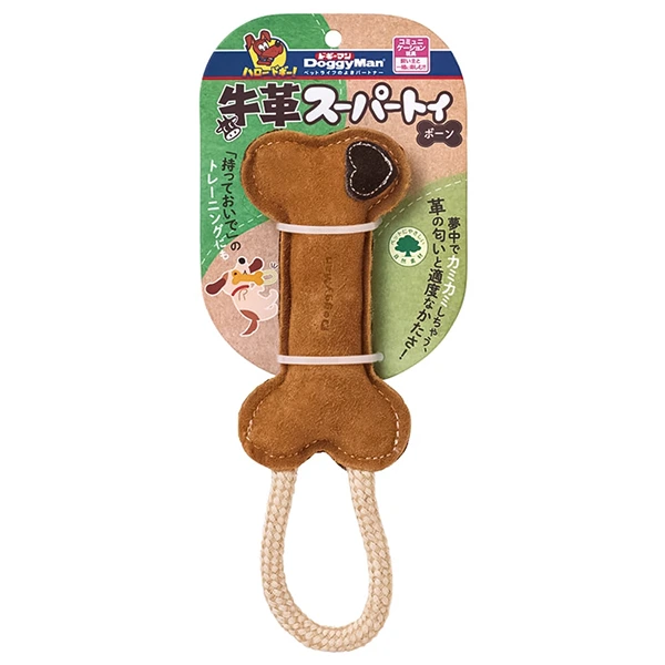 Жувальна іграшка для собак DoggyMan Leather Bone, з канатом