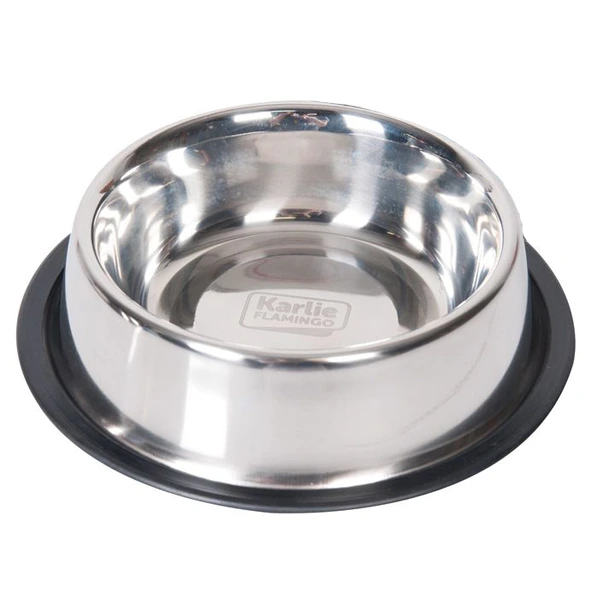 Миска для собак Flamingo Dish Rubber Rim, неіржавна сталь