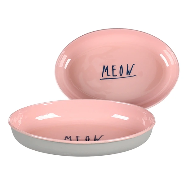 Миска для котів Flamingo Nell Oval, емальована, рожево-сіра, 275 мл