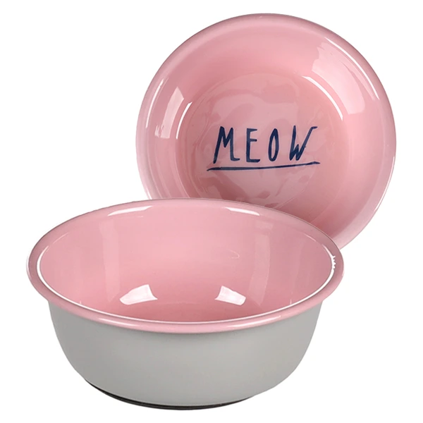 Миска для котів Flamingo Nell Round, емальована, рожево-сіра, 250 мл