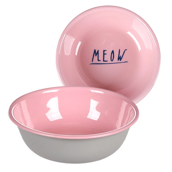 Миска для котів Flamingo Nell Round, емальована, Рожевий - сірий, 0.35 л