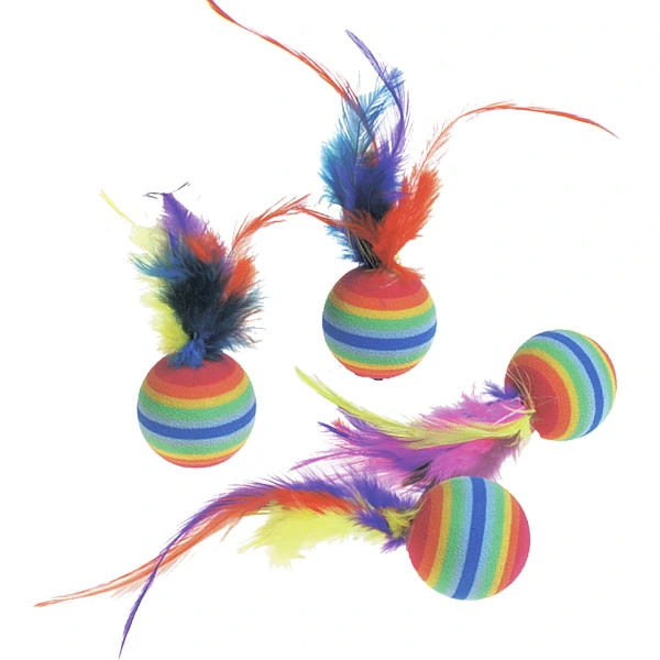 Іграшка для котів Flamingo Rainbow Ball, з пір'ям, 4 шт.