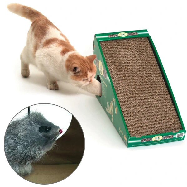 Кігтеточка для котів Flamingo Scratching Board, похила картонна з мишкою
