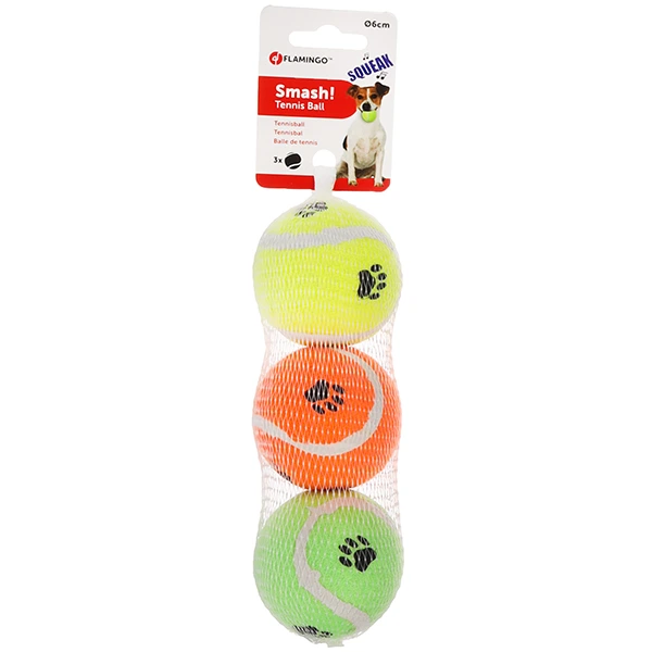 М'яч для собак Flamingo Smash Tennis Ball, 6 см з пищалкою, набір 3 шт.