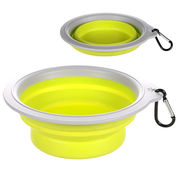 Миска для собак та котів Flamingo Travel Bowl Bubo, складана з карабіном, зелено-сіра, 0.625 л