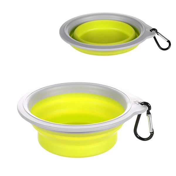 Миска для собак та котів Flamingo Travel Bowl Bubo, складана з карабіном, зелено-сіра, 0.375 л
