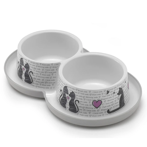Подвійна миска для котів Moderna Double Trendy Dinner, Закохані коти, Біла, 2х350мл