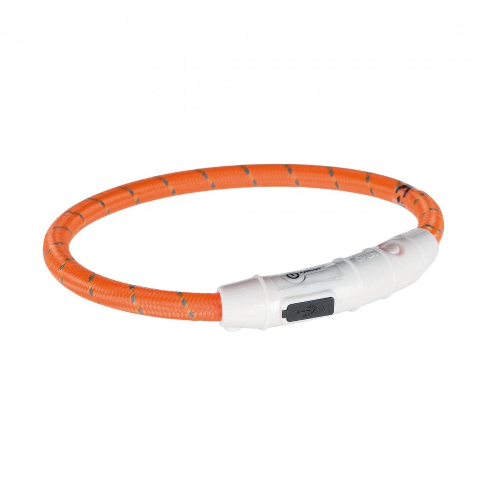 Нашийник Trixie Flash Light Ring USB для собак з підсвічуванням силіконовий помаранчевий розмір L–XL 65 см/7 мм