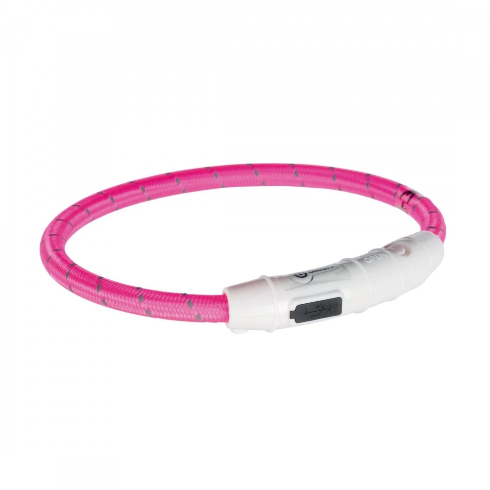 Нашийник Trixie Flash Light Ring USB для собак з підсвічуванням силіконовий рожевий розмір M-L 45 см/7 мм