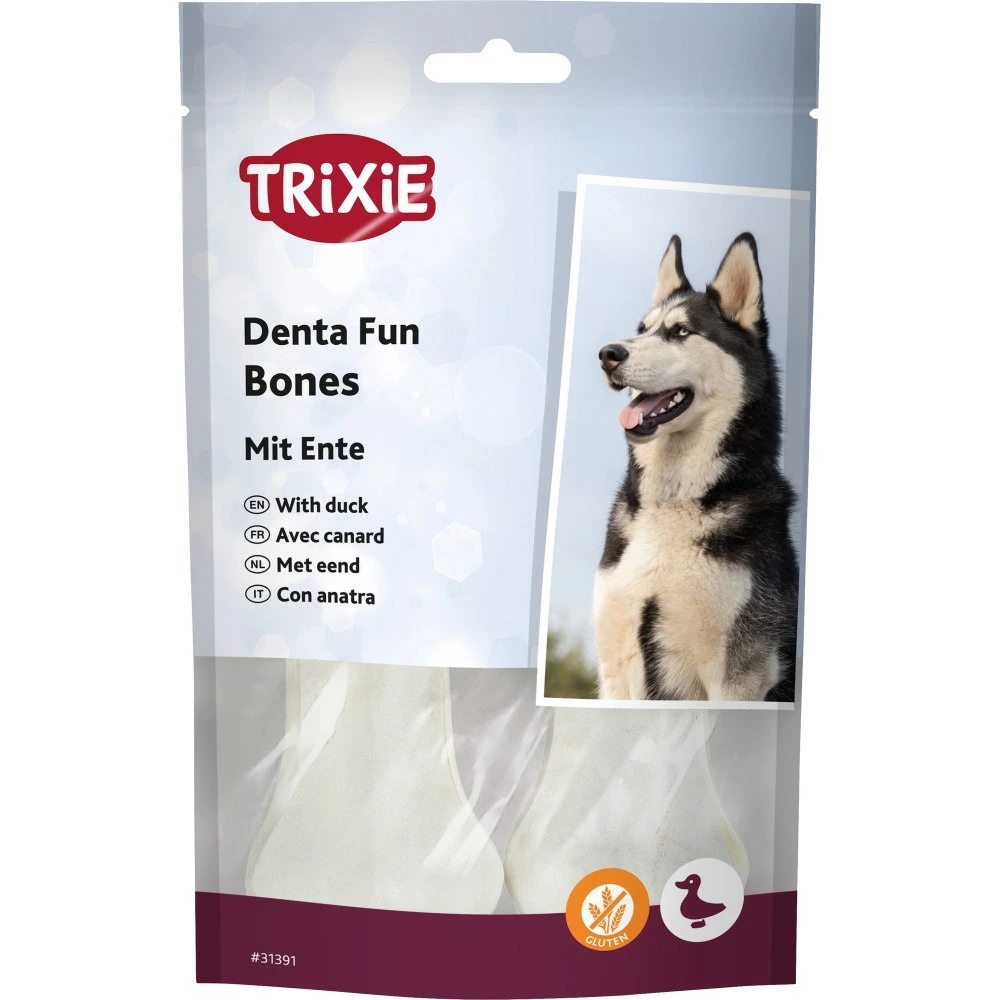 Ласощі Trixie Denta Fun Duck Chewing Bones для собак Кісточка для чищення зубів з качкою 10 см 70 г/2 шт
