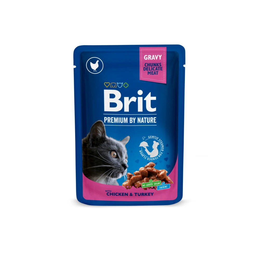 Корм вологий Brit Premium Cat Meat Plate pouches набір для котів м'ясна тарілка курка та індичка з тушкованою яловичиною та
