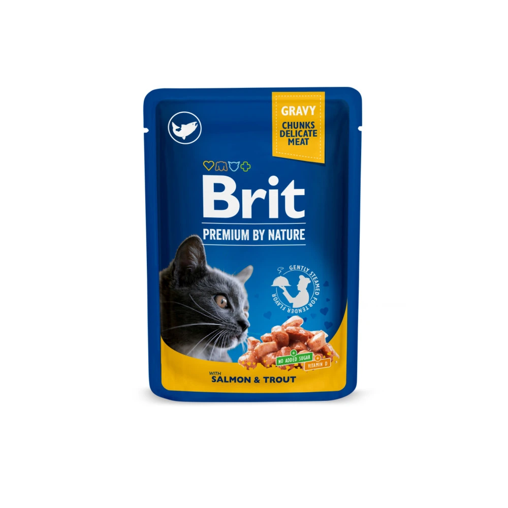Корм вологий Brit Premium Cat Fish Plate pouches набір паучів для котів рибна тарілка з тріскою, лососем та фореллю 100 г х