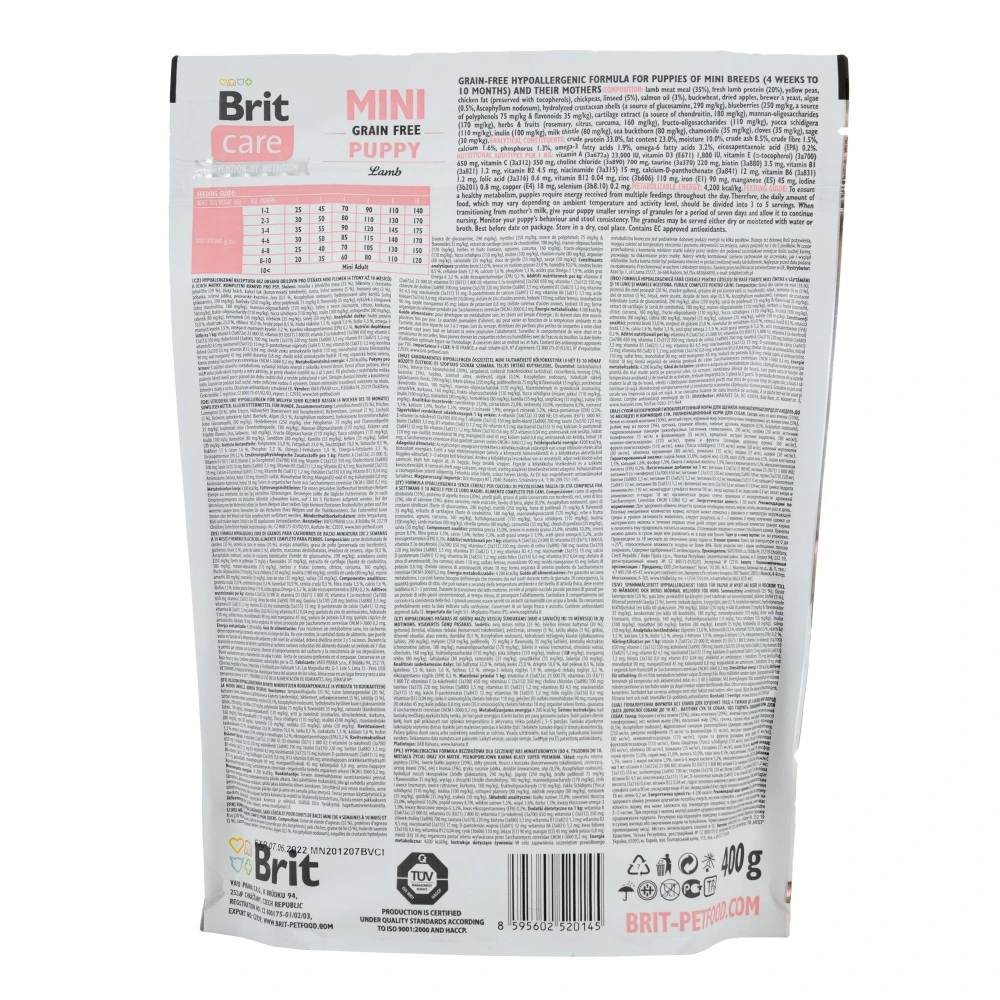 Корм сухий Brit Care Grain Free Mini Puppy Lamb для цуценят та молодих собак мініатюрних порід з ягням 400 г