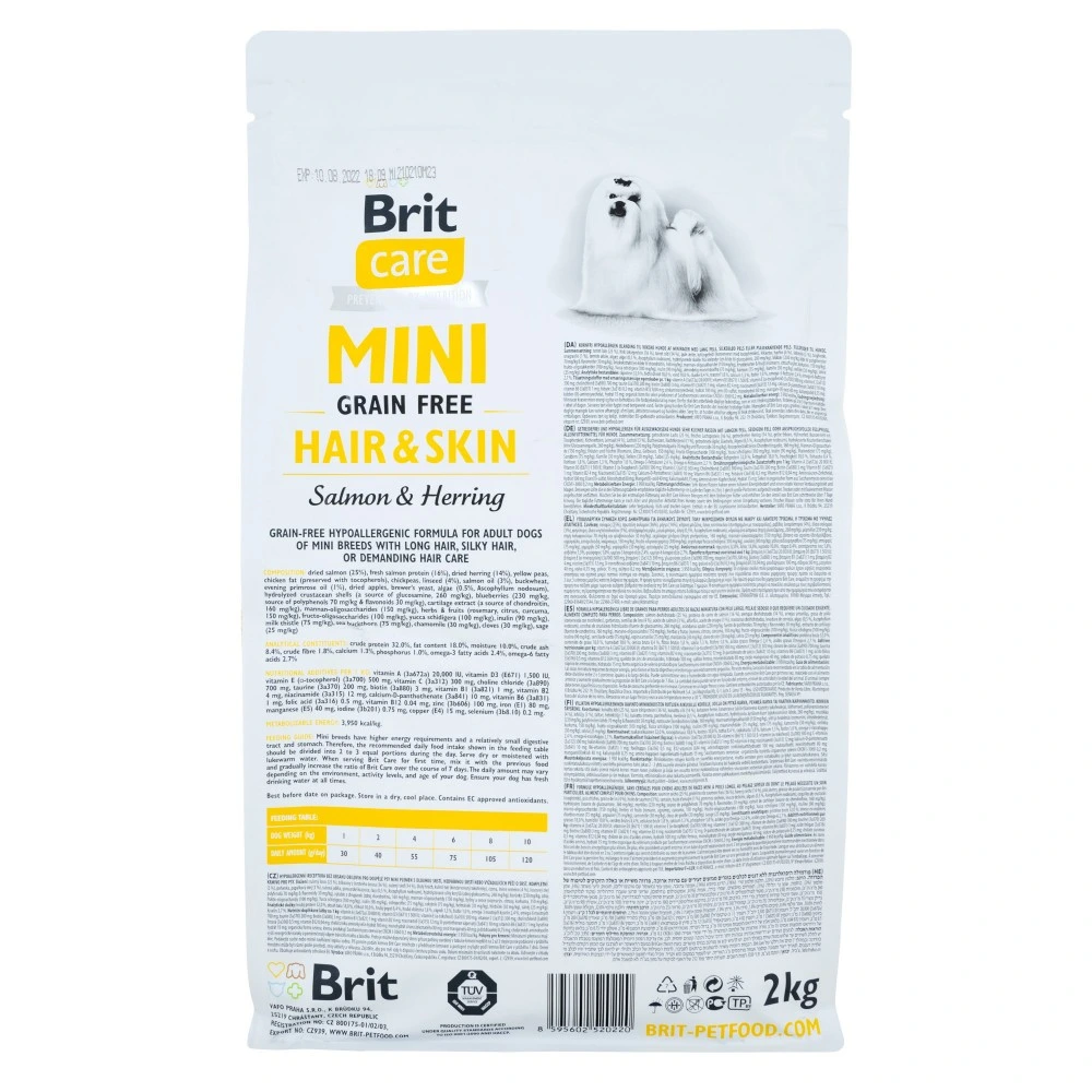 Корм сухий Brit Care Grain Free Mini Hair and Skin для дорослих собак мініатюрних порід для шкіри та шерсті з лососем та осе