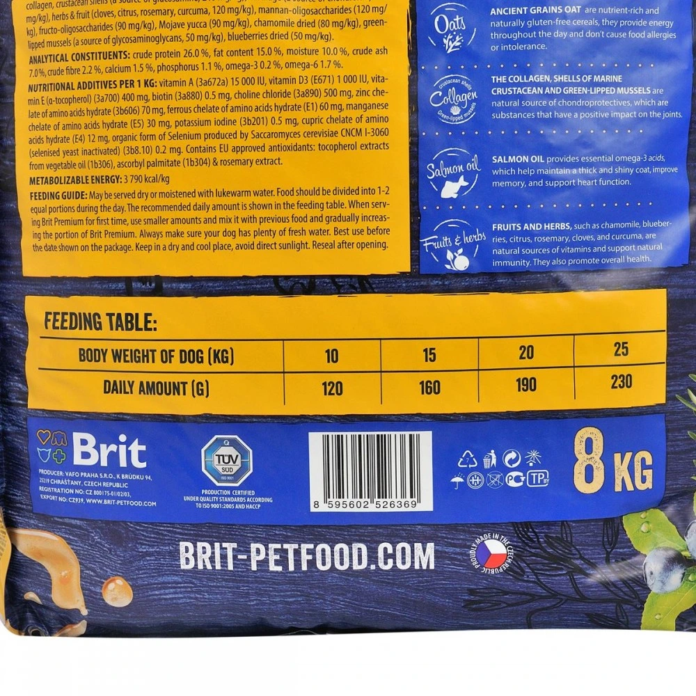 Корм сухий Brit Premium Dog Adult M для дорослих собак середніх порід вагою 10-25 кг з куркою 8 кг
