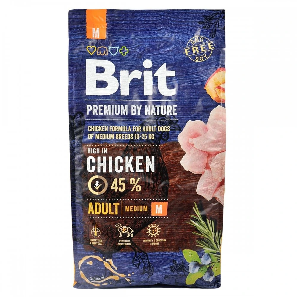Корм сухий Brit Premium Dog Adult M для дорослих собак середніх порід вагою 10-25 кг з куркою 8 кг