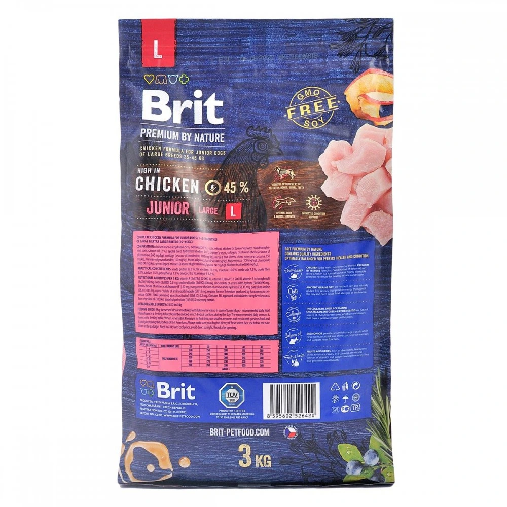 Корм сухий Brit Premium Dog Junior L для цуценят та молодих собак великих порід від 1 до 24 місяців вагою 25-45 кг з куркою