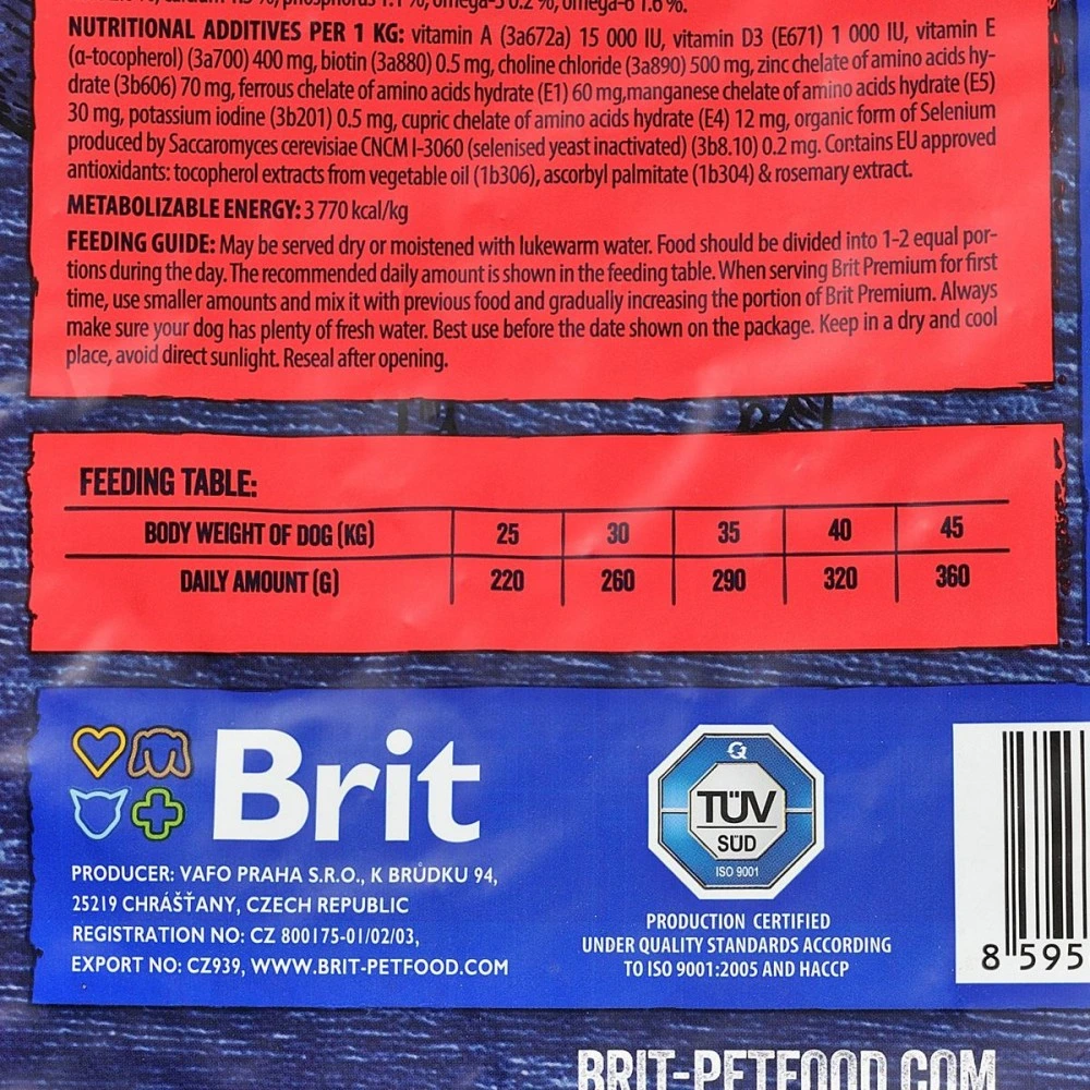 Корм сухий Brit Premium Dog Adult L для дорослих собак великих порід вагою 25-45 кг з куркою 3 кг
