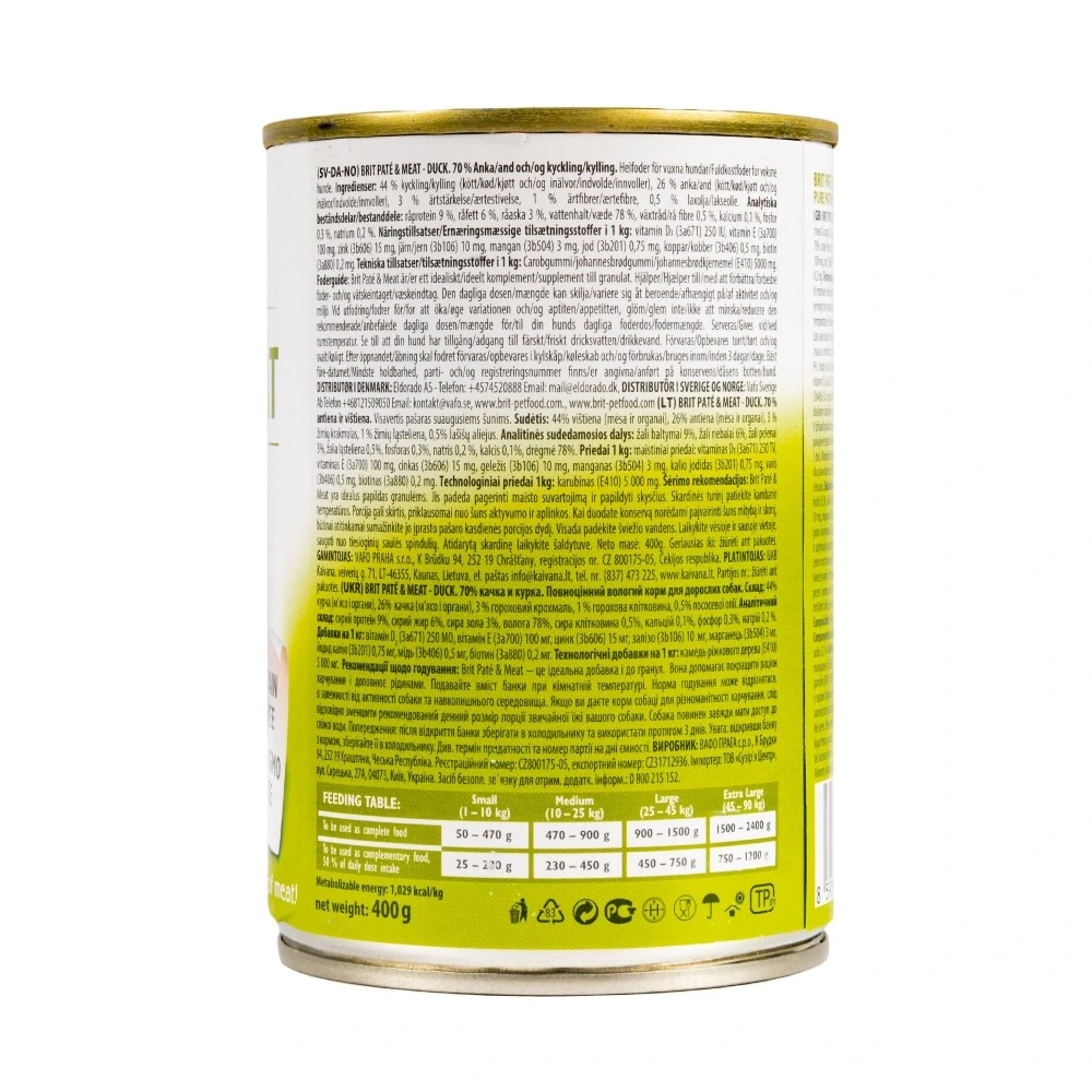 Влажный корм Brit Care Pate and Meat для взрослых собак с уткой 400 г