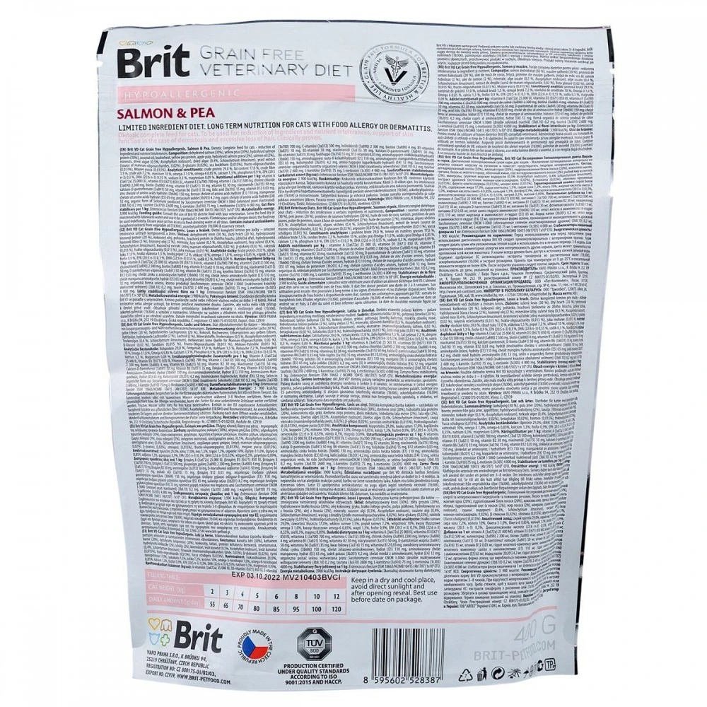 Корм сухий Brit Grain Free VetDiet Cat Hypoallergenic для котів з харчовою алергією та непереносимістю з лососем та горохом