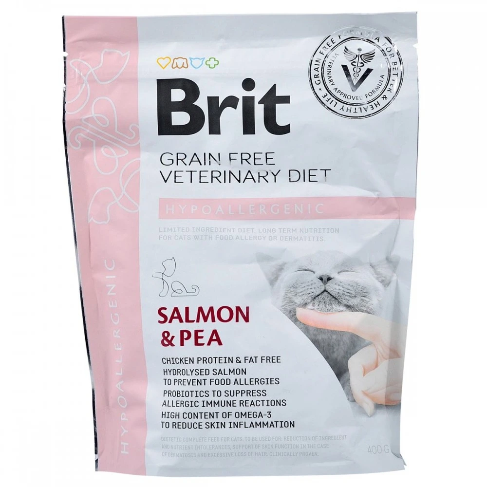 Корм сухий Brit Grain Free VetDiet Cat Hypoallergenic для котів з харчовою алергією та непереносимістю з лососем та горохом