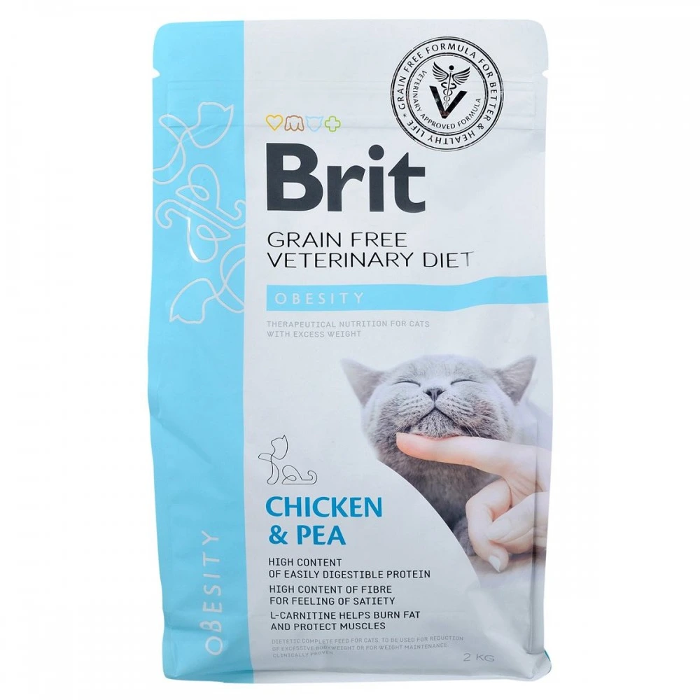 Корм сухий Brit Grain Free VetDiet Cat Obesity для котів з зайвою вагою та ожирінням з куркою та горохом 2 кг