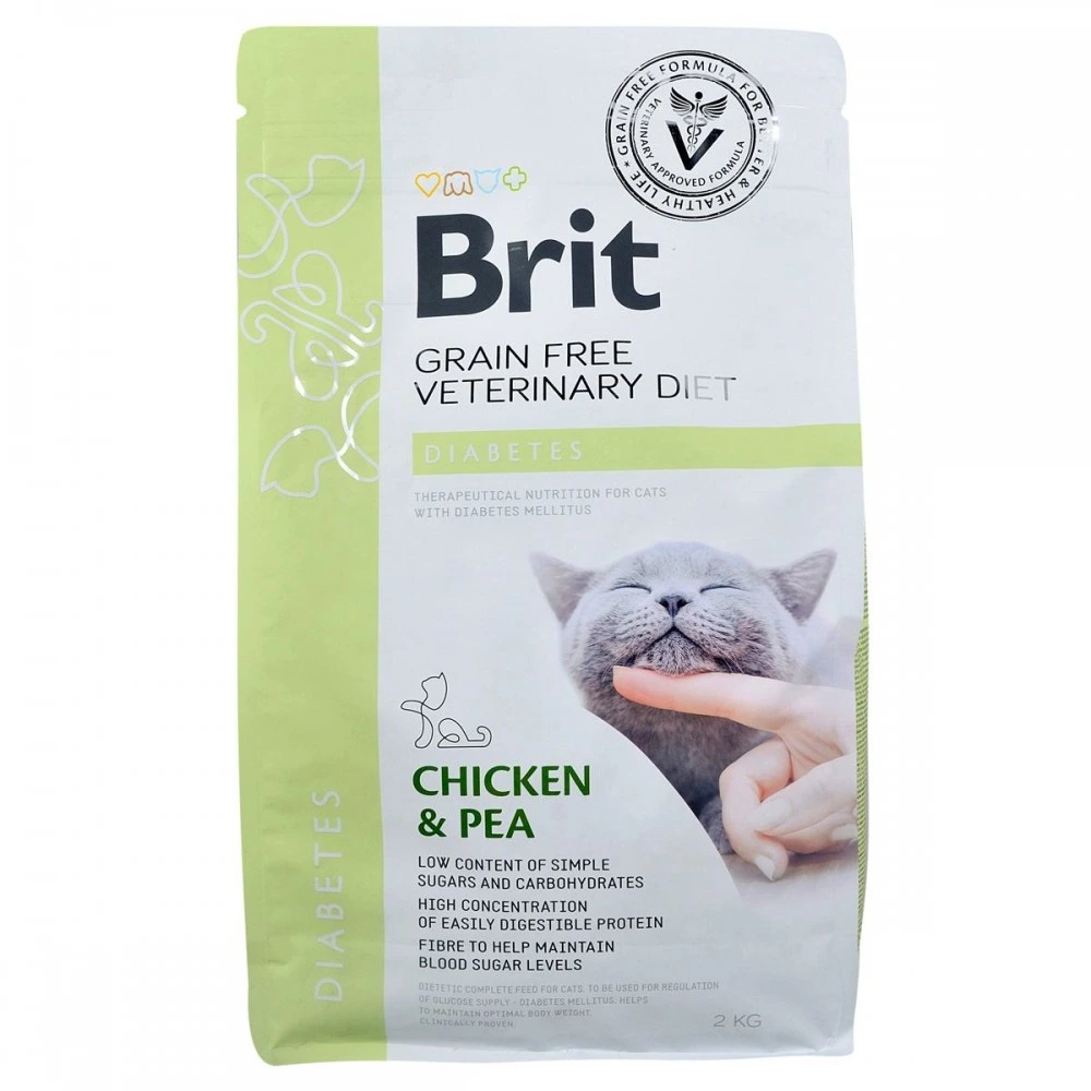 Корм сухий Brit Grain Free VetDiet Cat Diabetes для котів з цукровим діабетом беззерновий з куркою та горохом 2 кг
