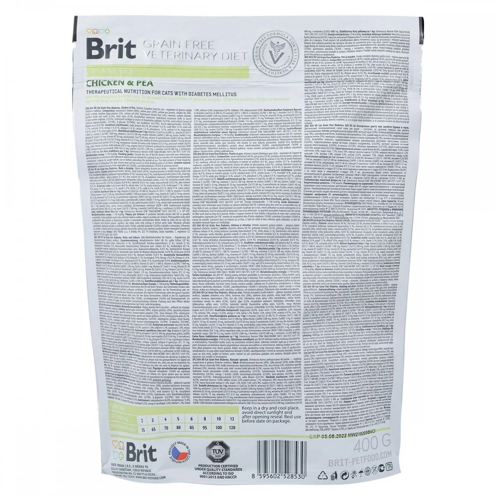 Корм сухий Brit Grain Free VetDiet Cat Diabetes для котів з цукровим діабетом беззерновий з куркою та горохом 400 г