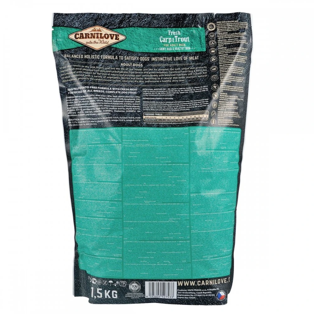 Сухой корм Carnilove Fresh Carp and Trout for Adult dogs для взрослых собак всех пород с карпом и форелью 1,5 кг