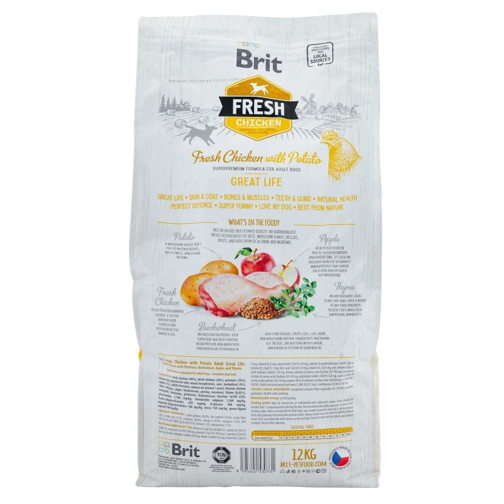 Корм сухой Brit Fresh Chicken/Potato Adult для взрослых собак всех пород с курицей и картофелем 12 кг