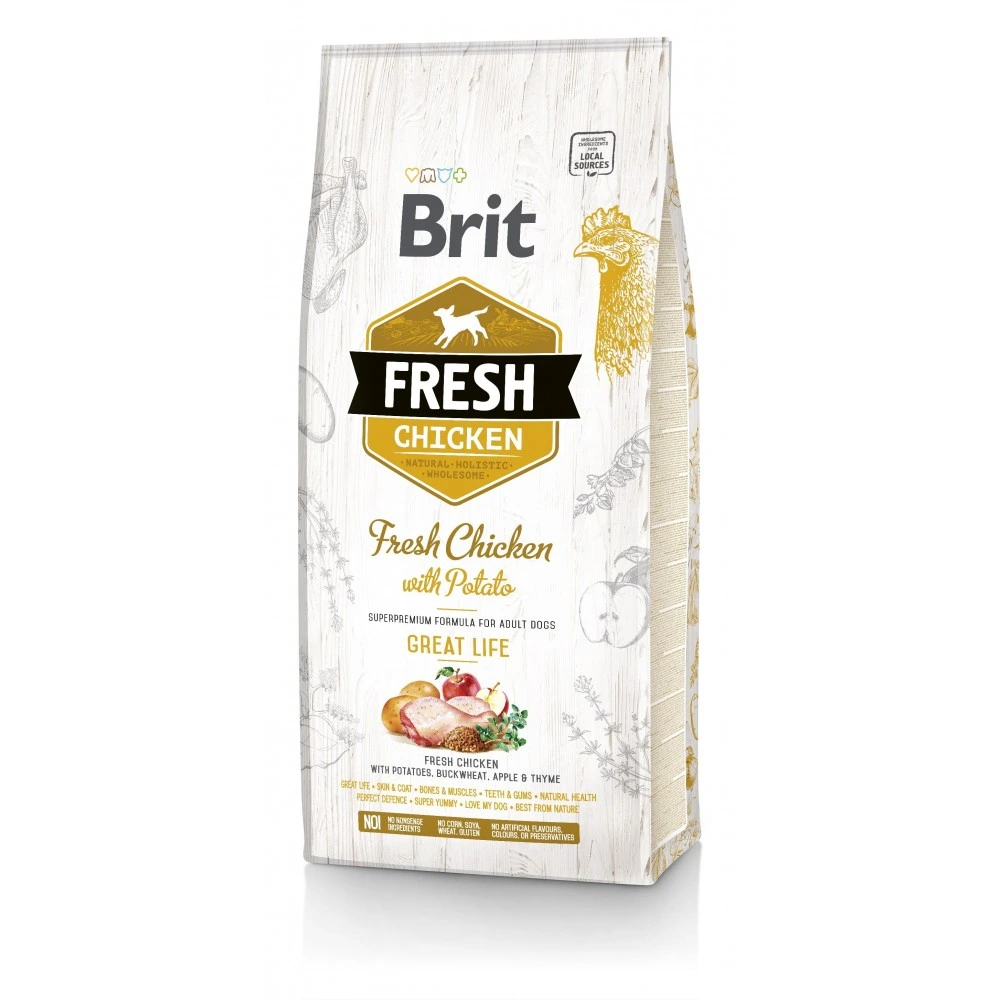 Корм сухой Brit Fresh Chicken/Potato Adult для взрослых собак всех пород с курицей и картофелем 12 кг