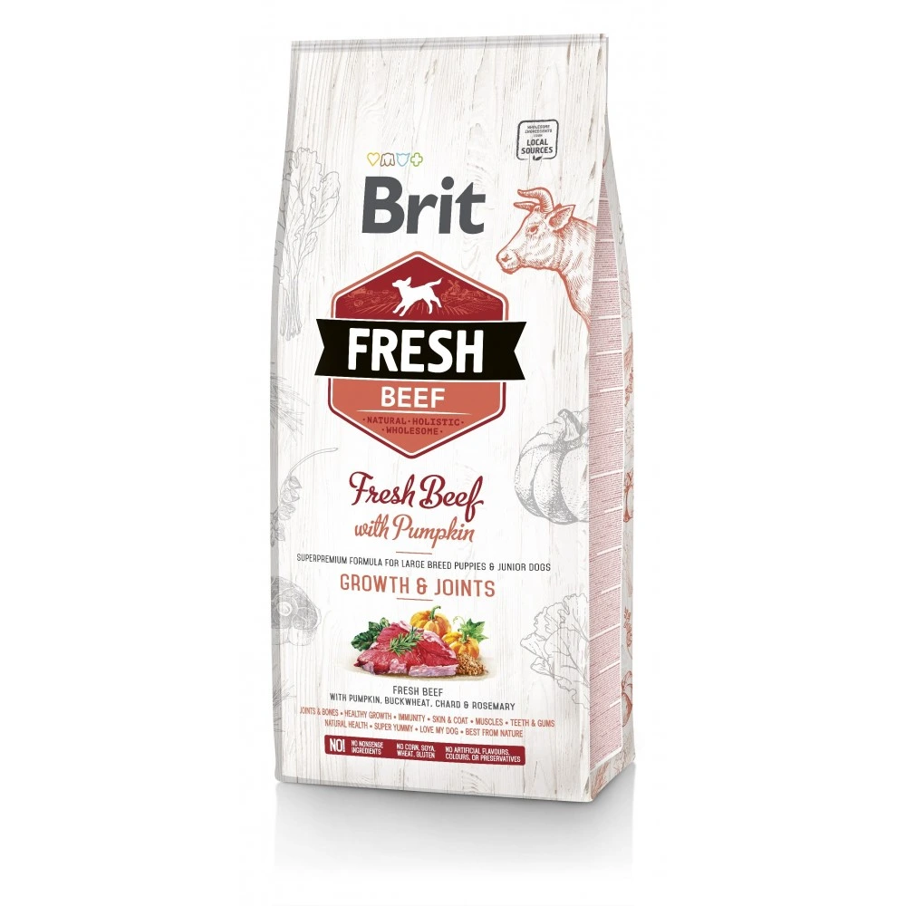 Корм сухой Brit Fresh Beef/Pumpkin Puppy Large для щенков и молодых собак крупных пород с говядиной и тыквой 12 кг
