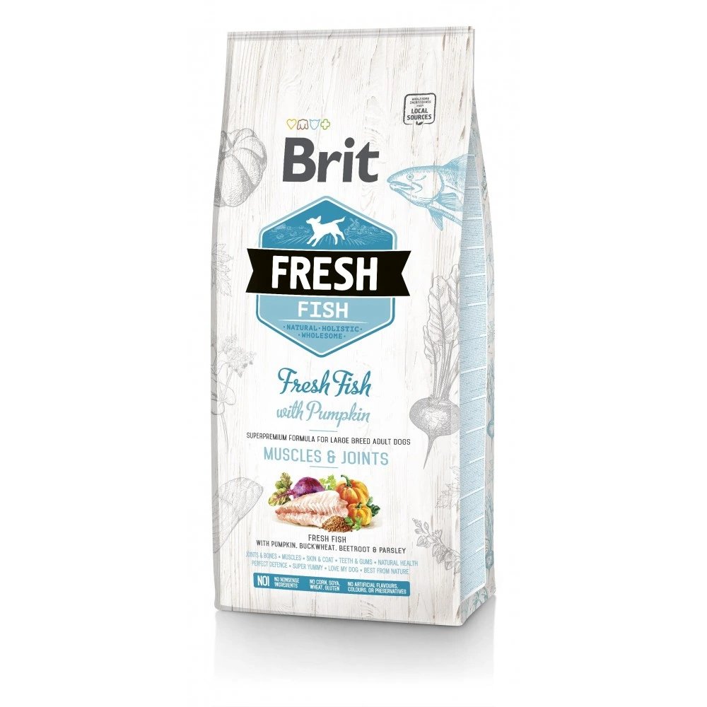 Корм сухой Brit Fresh Fish/Pumpkin Adult Large для взрослых собак крупных пород для мышц и суставов с рыбой и тыквой 1