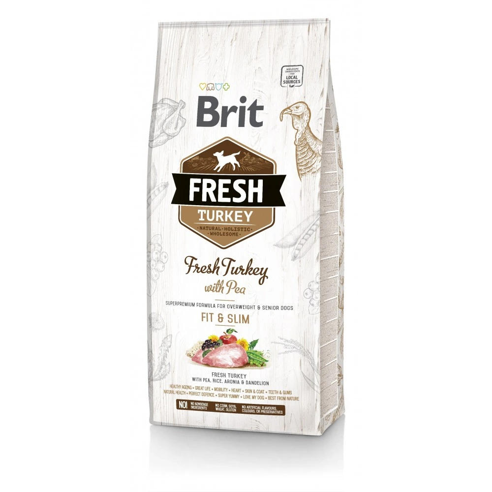 Корм сухой Brit Fresh Turkey/Pea Fit and Slim для собак пожилого возраста и с лишним весом с индейкой и горохом 12 кг