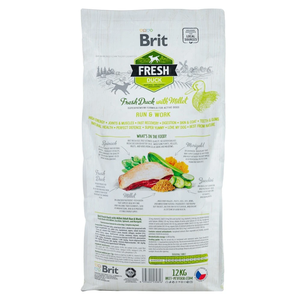 Корм сухий Brit Fresh Duck/Millet Active Run and Work для дорослих активних собак з качкою та пшоном 12 кг