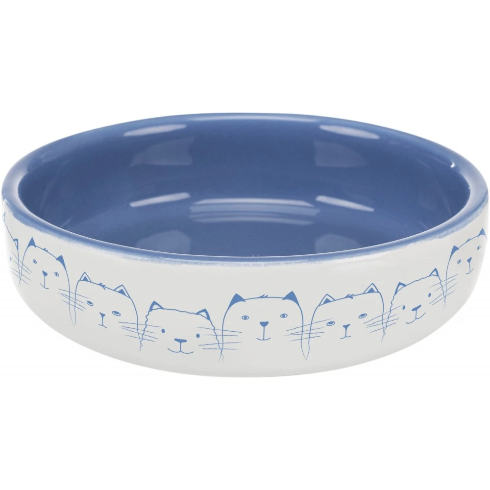 Миска Trixie для котів короткомордих порід Hello my little cat синя/біла керамічна 15 см 300 мл