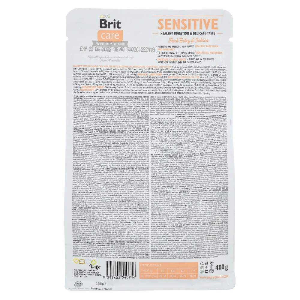 Корм сухий Brit Care Cat Grain Free Sensitive HDigestion Delicate Taste для котів з чутливим травленням індичка та лосось 40
