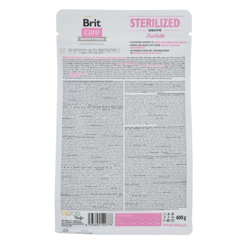 Корм сухий Brit Care Cat Grain Free Sterilized Sensitive для стерилізованих котів з чутливим травленням з кроликом 400 г