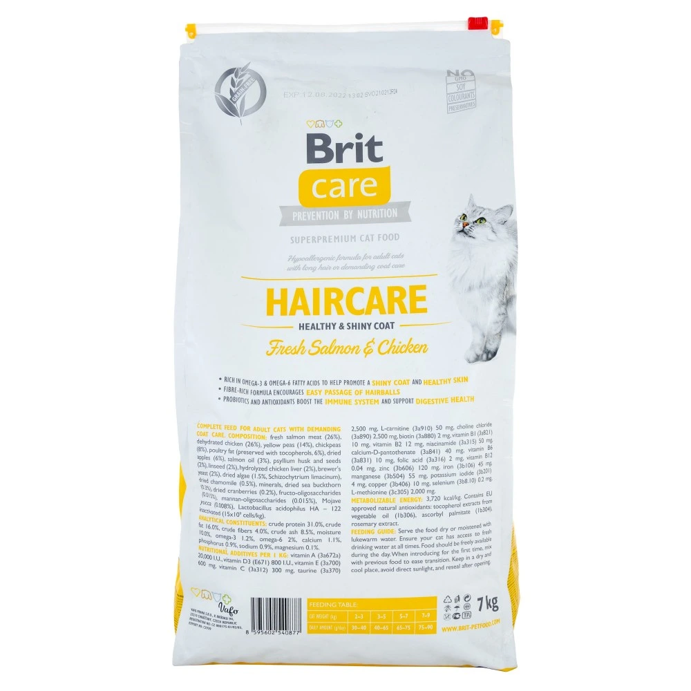 Корм сухий Brit Care Cat Grain Free Haircare Healthy and Shiny Coat для котів догляд за шкірою і шерстю лосось та курка 7 кг