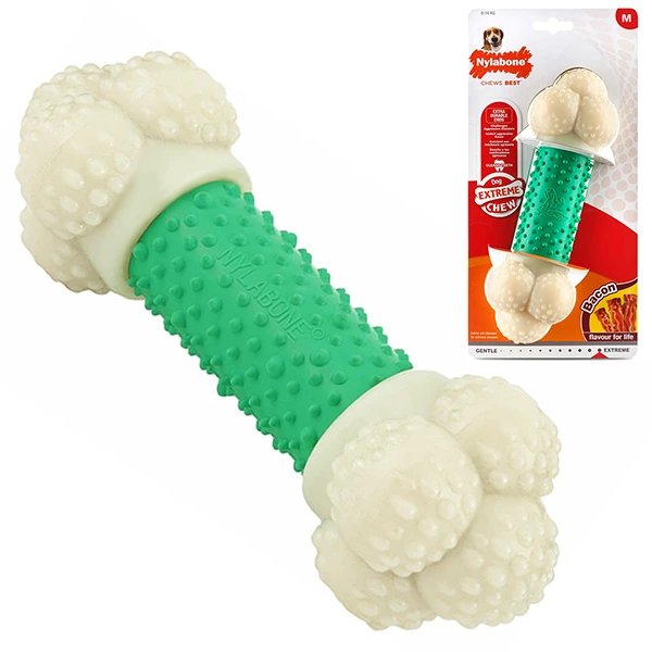 Жувальна іграшка для собак Nylabone Extreme Chew Double Action, розмір M, смак бекону