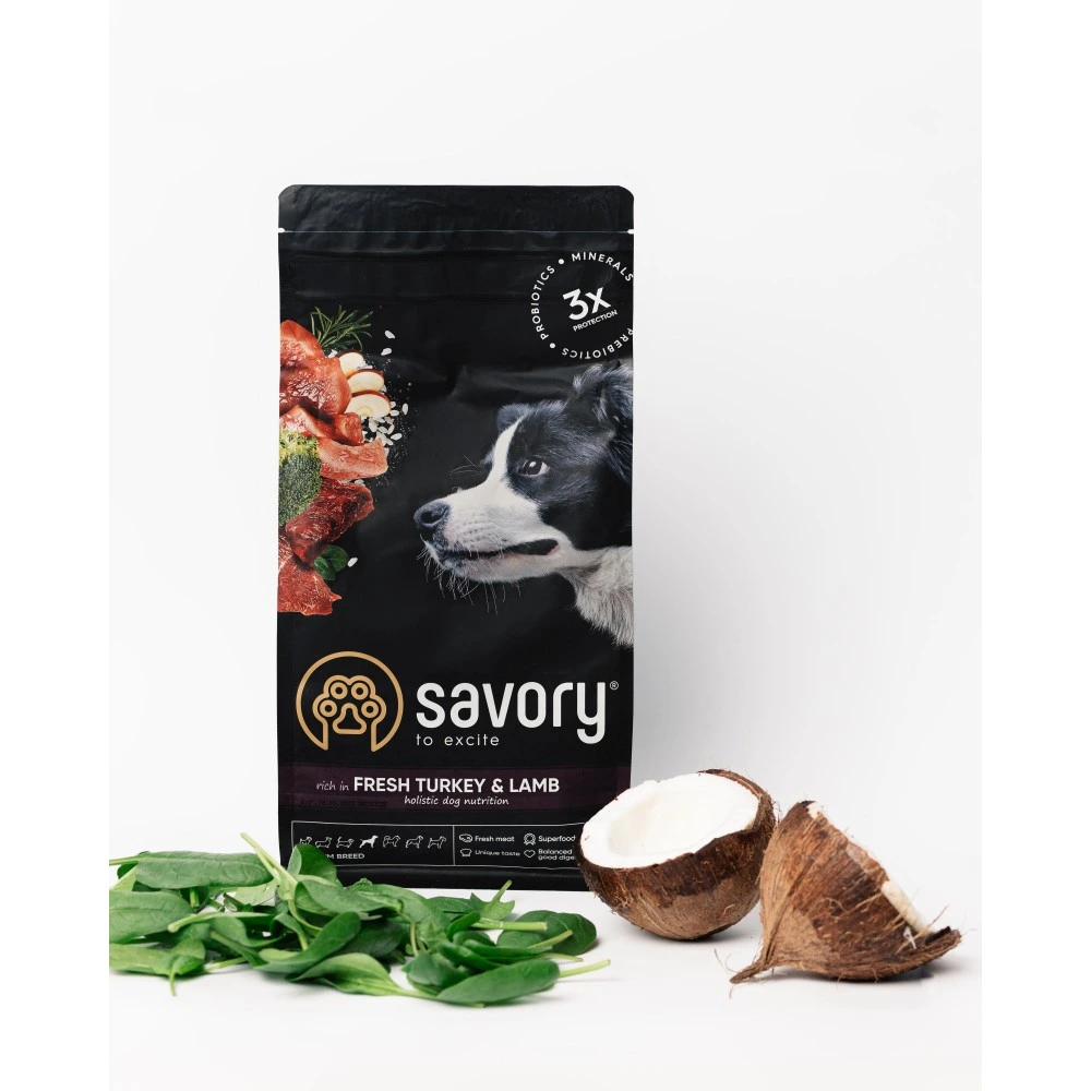Сухой корм Savory Medium Breed rich in Fresh Turkey and Lamb для взрослых собак средних пород от 10 до 25 кг со свежим ягненком и индейкой