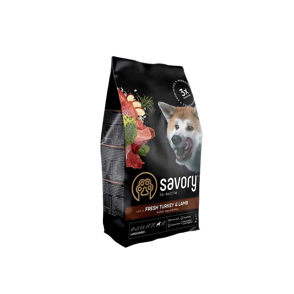 Сухой корм Savory Large Breeds rich in Fresh Turkey and Lamb для взрослых собак крупных пород от 25 кг со свежим ягненком и индейкой