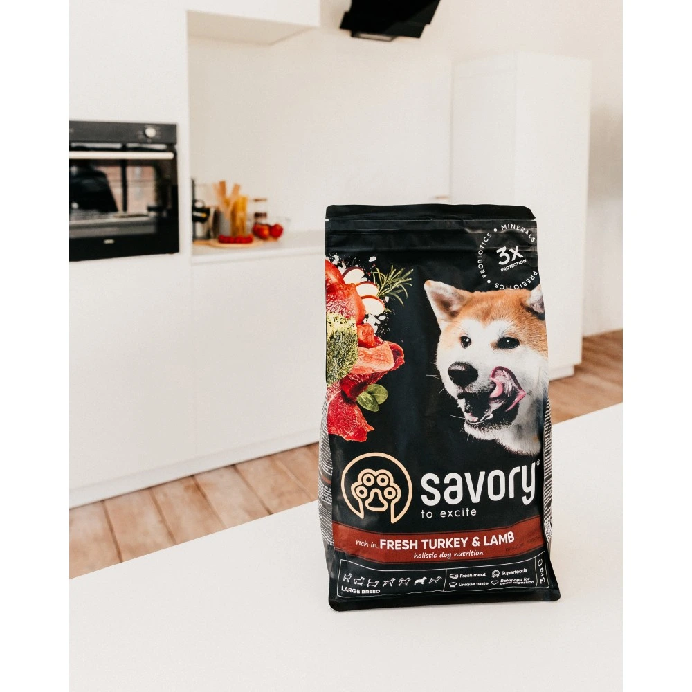 Сухой корм Savory Large Breeds rich in Fresh Turkey and Lamb для взрослых собак крупных пород от 25 кг со свежим ягненком и индейкой