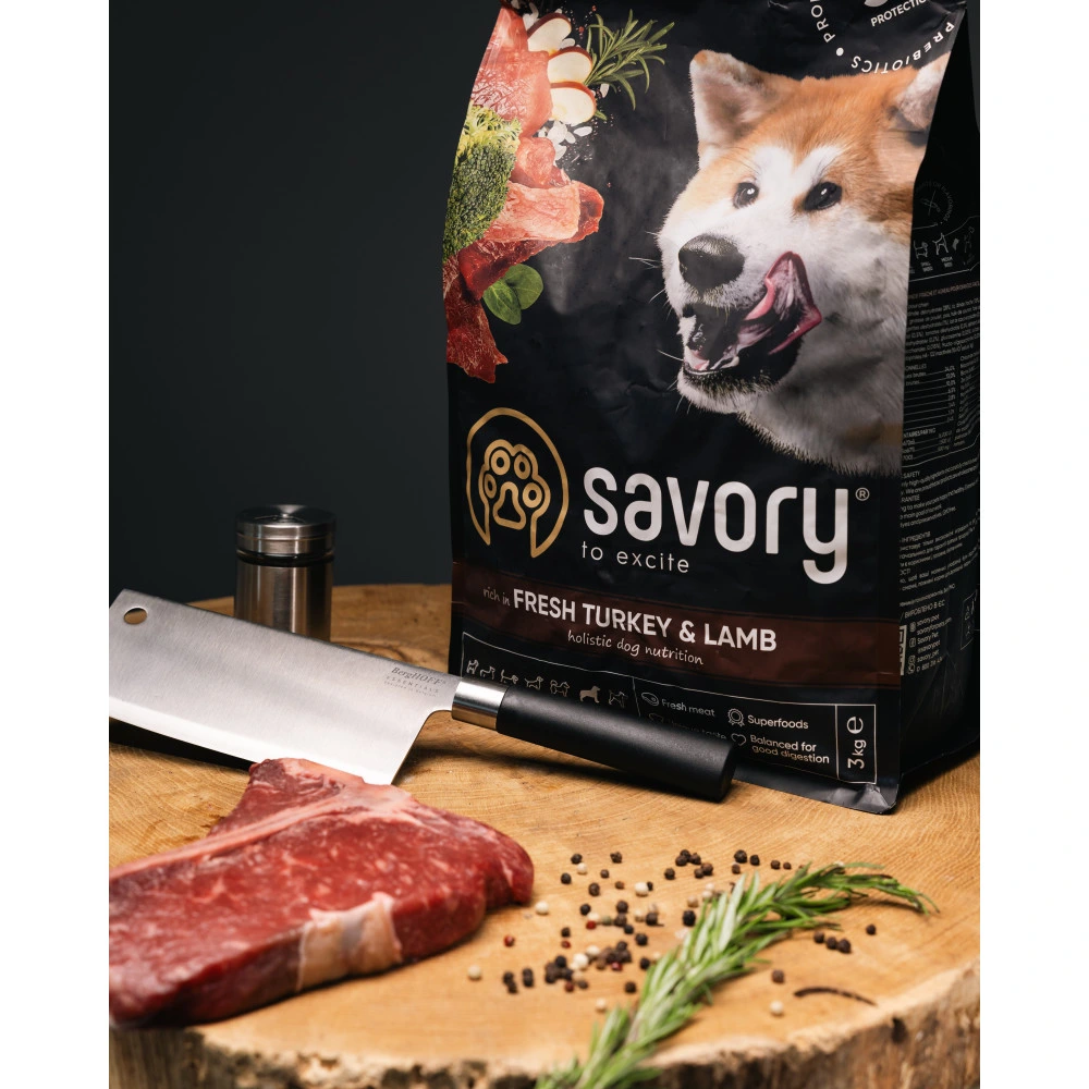 Сухой корм Savory Large Breeds rich in Fresh Turkey and Lamb для взрослых собак крупных пород от 25 кг со свежим ягненком и индейкой