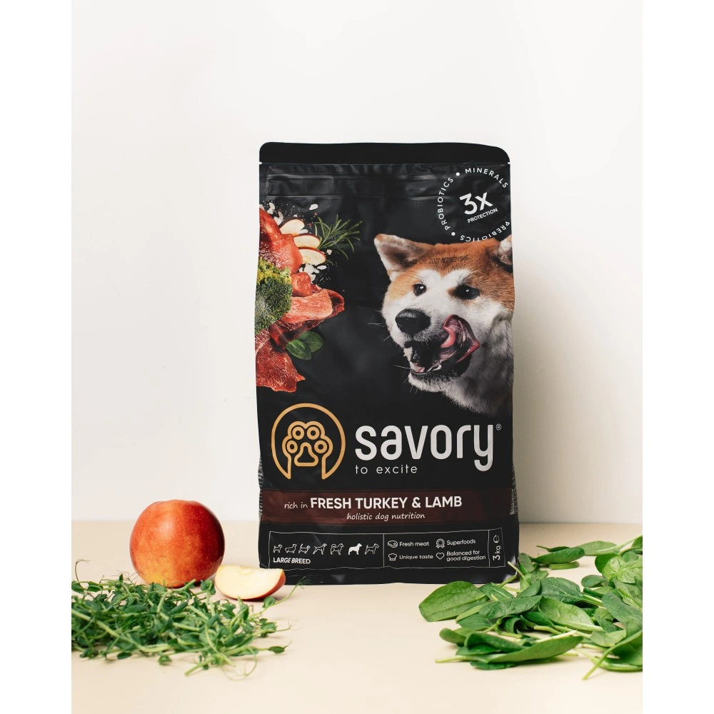 Сухой корм Savory Large Breeds rich in Fresh Turkey and Lamb для взрослых собак крупных пород от 25 кг со свежим ягненком и индейкой