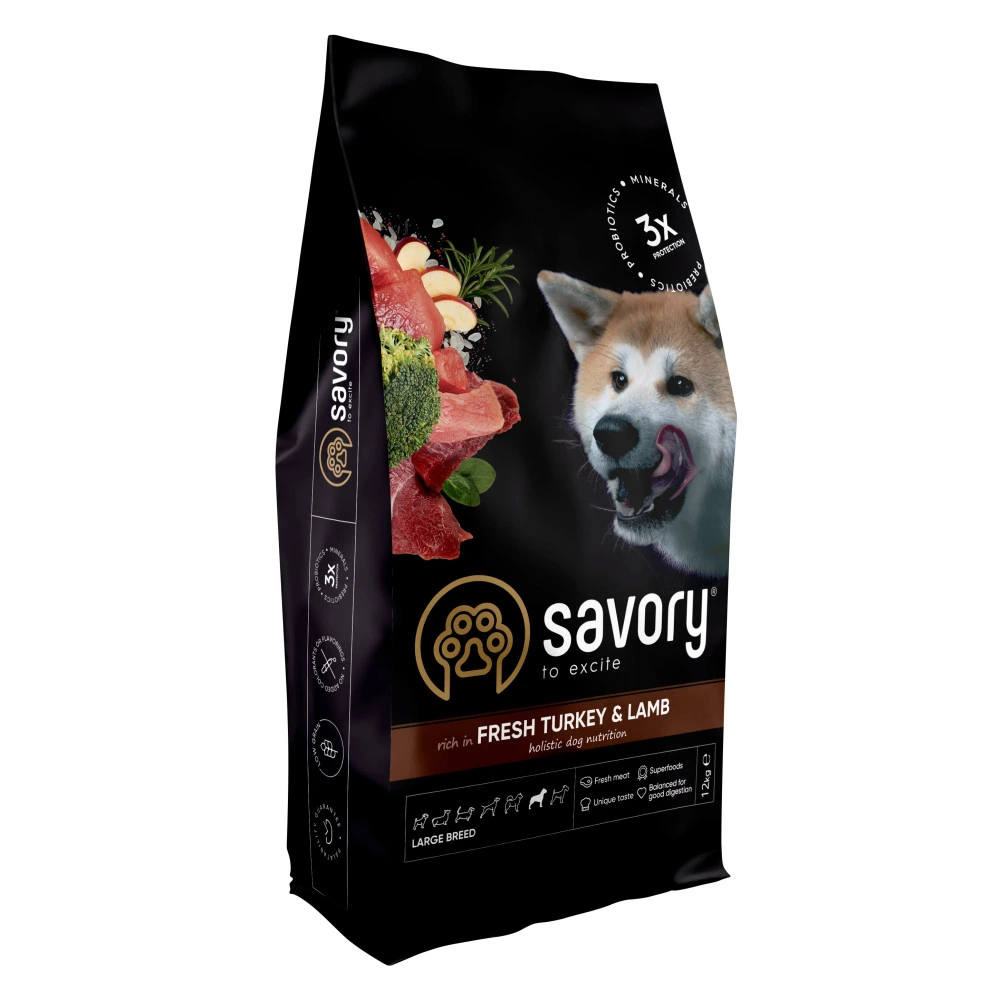 Сухой корм Savory Large Breeds rich in Fresh Turkey and Lamb для взрослых собак крупных пород от 25 кг со свежим ягненком и индейкой