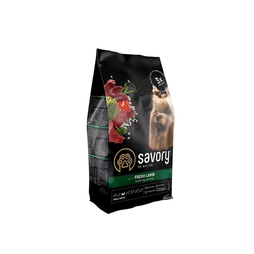Сухой корм Savory Small Breeds rich in Fresh Lamb для взрослых привередливых собак мелких пород до 10 кг со свежим ягненком 3 кг