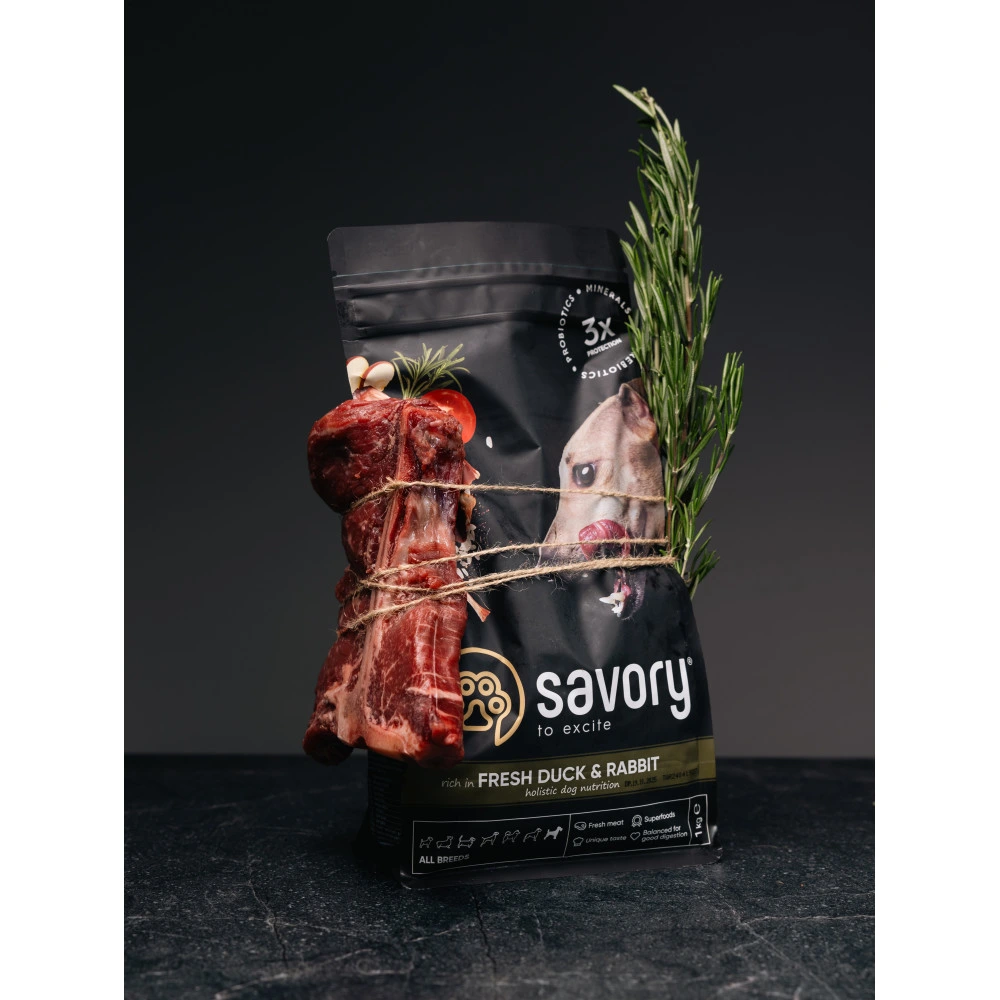 Корм сухой Savory Adult All Breeds rich in Fresh Duck and Rabbit для собак всех пород со свежей уткой и кроликом 1 кг