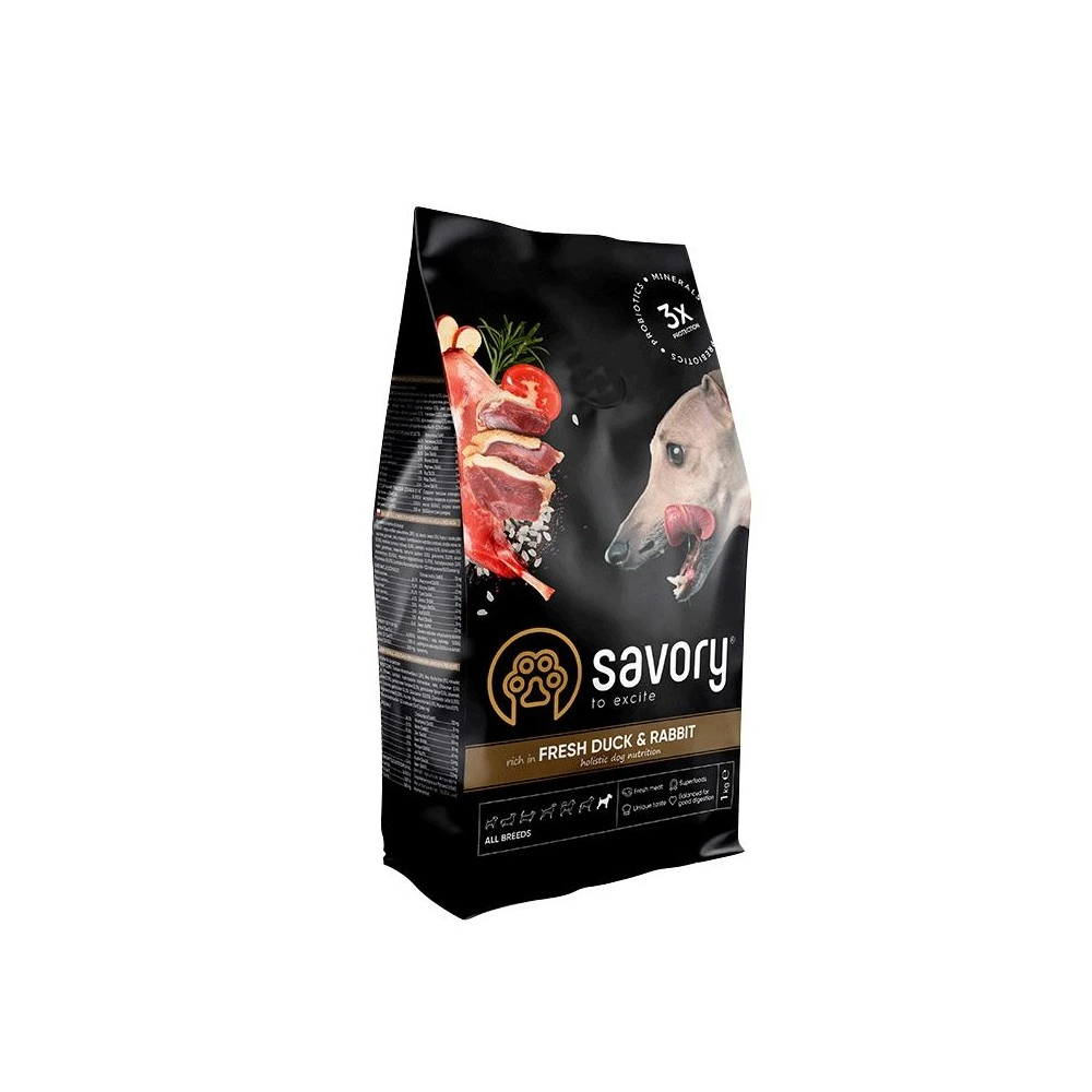 Корм сухой Savory Adult All Breeds rich in Fresh Duck and Rabbit для собак всех пород со свежей уткой и кроликом 1 кг