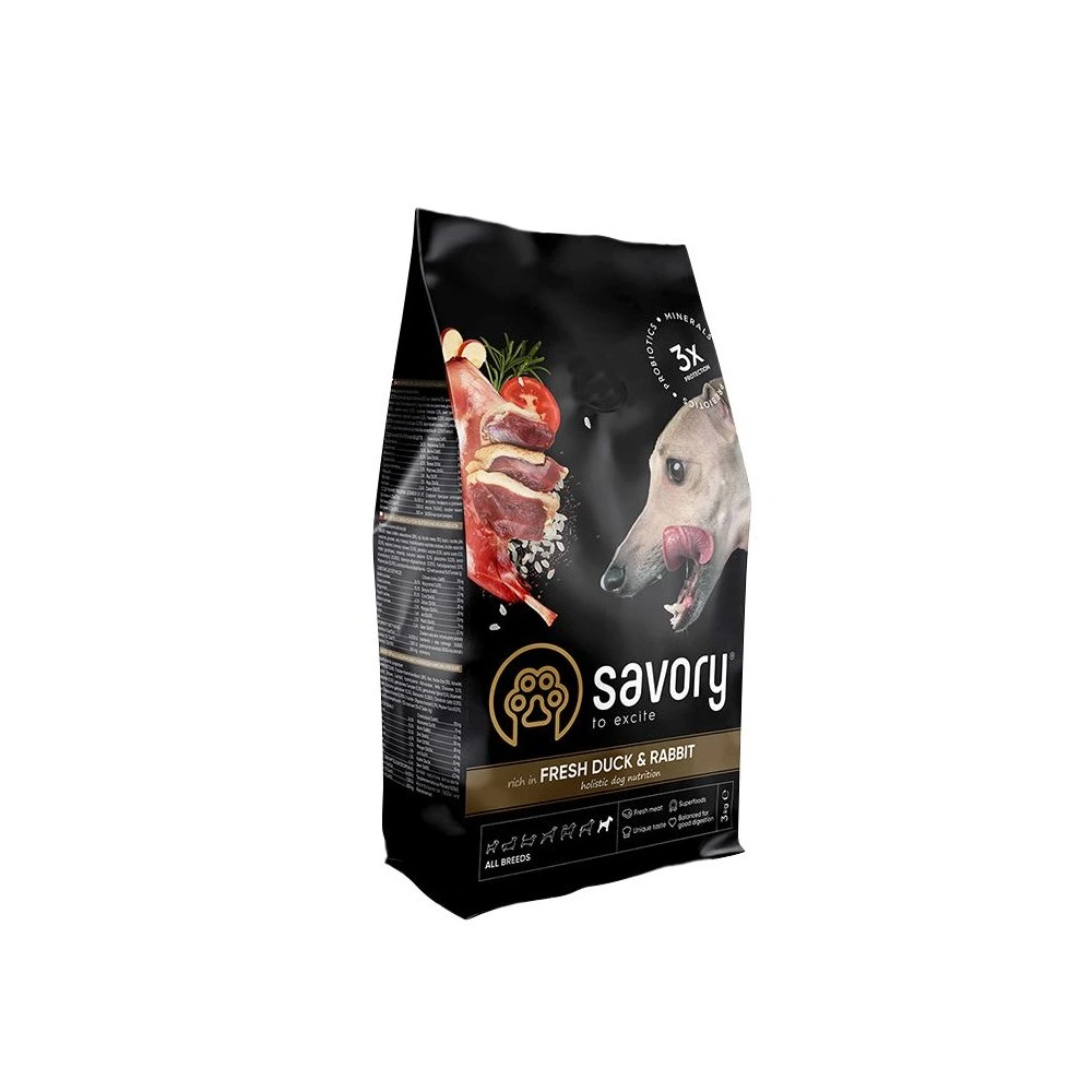 Корм сухой Savory Adult All Breeds rich in Fresh Duck and Rabbit для собак всех пород со свежей уткой и кроликом 3 кг